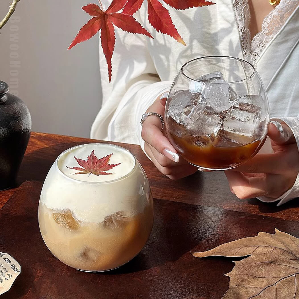 BowooHome コーヒーコップ グラス ガラスコップ 家庭用 店舗用 コーヒーカップ ミルクティー 飲料 お茶 耐冷 耐熱 食洗器可 お手入れ簡単