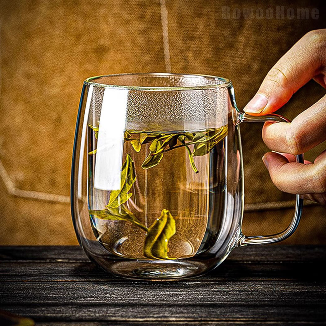 BowooHome コーヒーカップ ガラスカップ グラス ティーカップ コップ オシャレ 店舗用 家庭用 ミルクティー お茶 飲料 Coffee Cup 耐冷 耐熱 食洗器可 お手入れ簡単