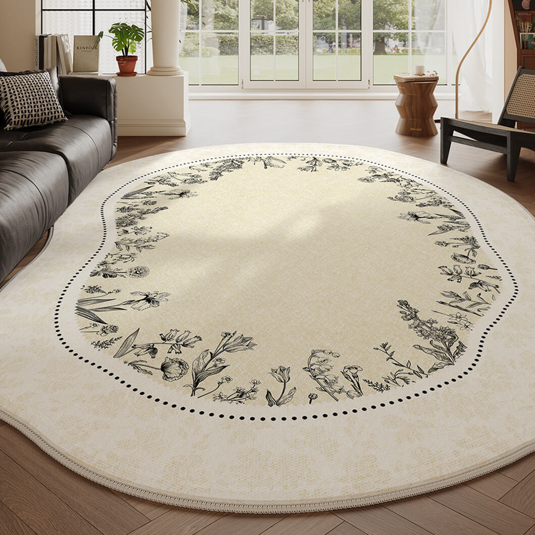 BowooHome ラグ 楕円形 変形 北欧 おしゃれ カーペット 洗える 短毛 ラグマット 掃除簡単 滑り止め付き 四季通用