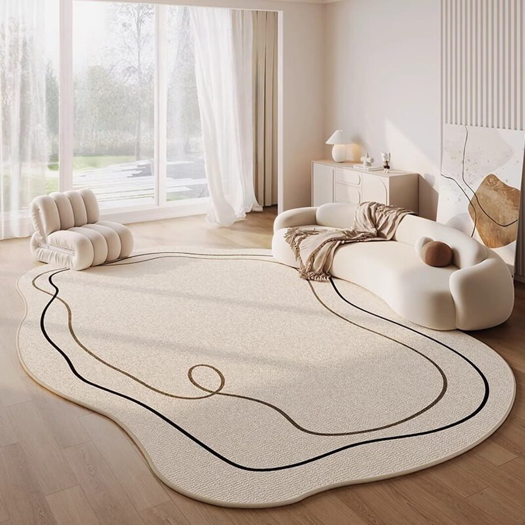 BowooHome  おしゃれ シンプル ラグマット 楕円形 変形 ラグ 短毛 カーペット 洗える 掃除やすい 滑り止め付き 春夏秋冬使える