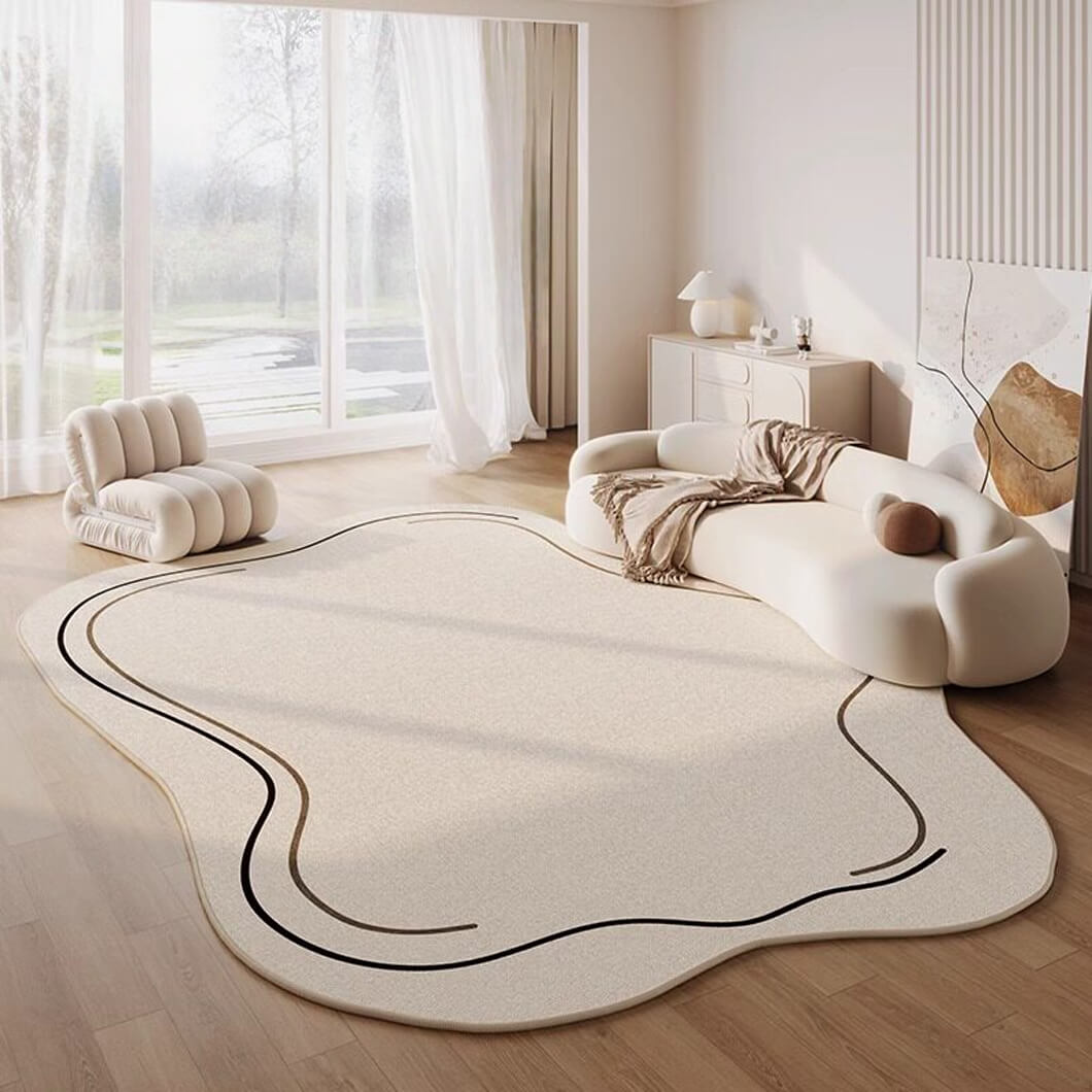 BowooHome  おしゃれ シンプル ラグマット 楕円形 変形 ラグ 短毛 カーペット 洗える 掃除やすい 滑り止め付き 春夏秋冬使える
