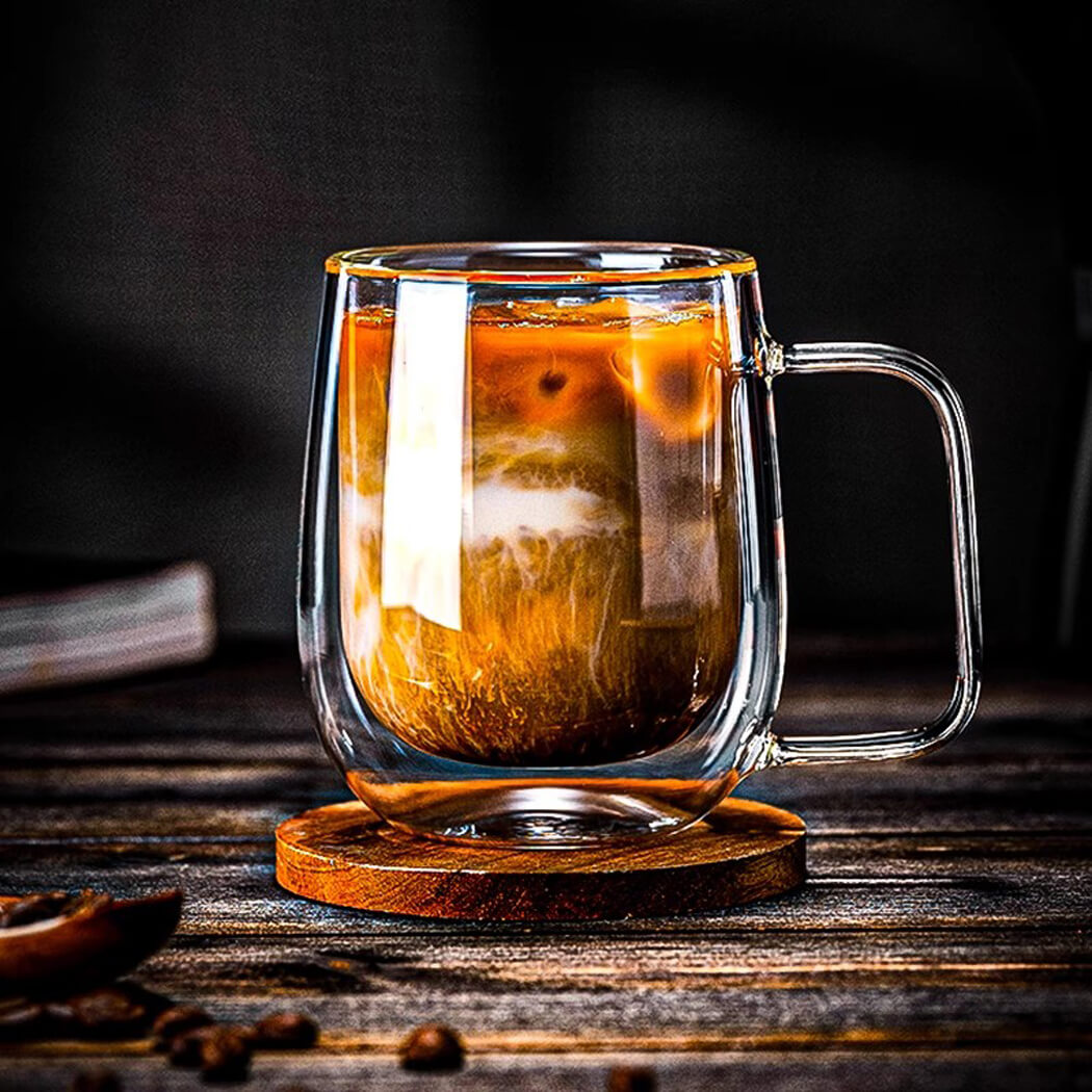 BowooHome コーヒーカップ ガラスカップ グラス ティーカップ コップ オシャレ 店舗用 家庭用 ミルクティー お茶 飲料 Coffee Cup 耐冷 耐熱 食洗器可 お手入れ簡単