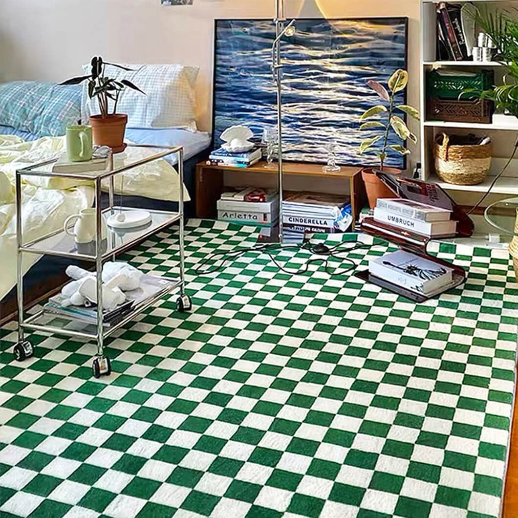 BowooHome ラグ チェック柄 短毛 シンプル 長方形 おしゃれ カーペット 北欧 ラグマット 洗える 掃除簡単 四季通用