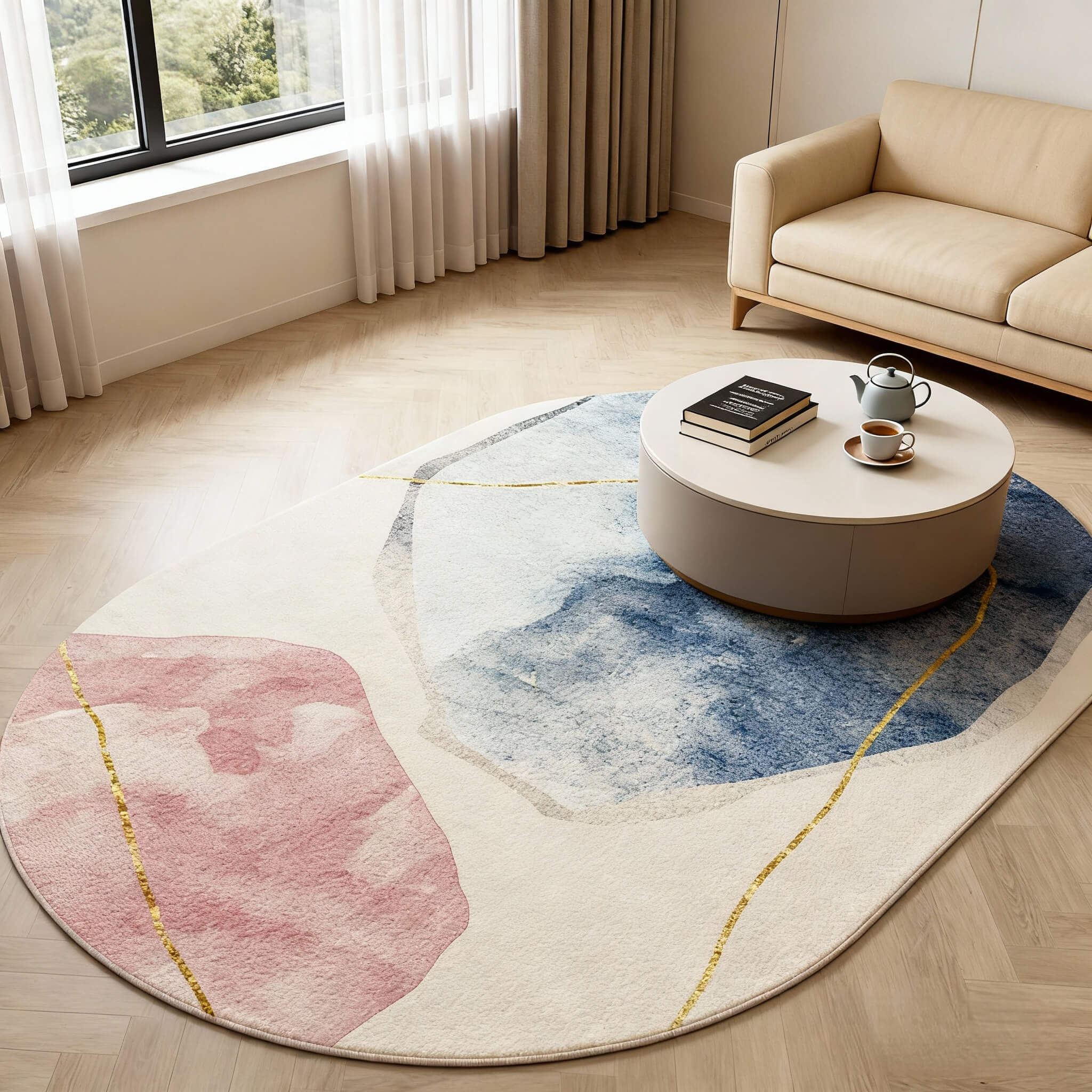 BowooHome ラグ 楕円形 おしゃれ カーペット 短毛 ラグマット 洗える 掃除簡単 滑り止め付き 四季通用