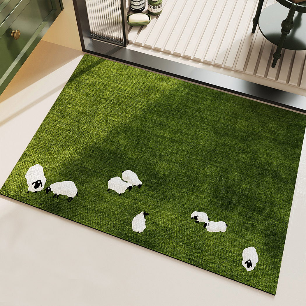 BowooHome バスマット ドアマット 吸水速乾 平らな表面 薄い キッチンマット 滑り止め付き 洗える 掃除しやすい