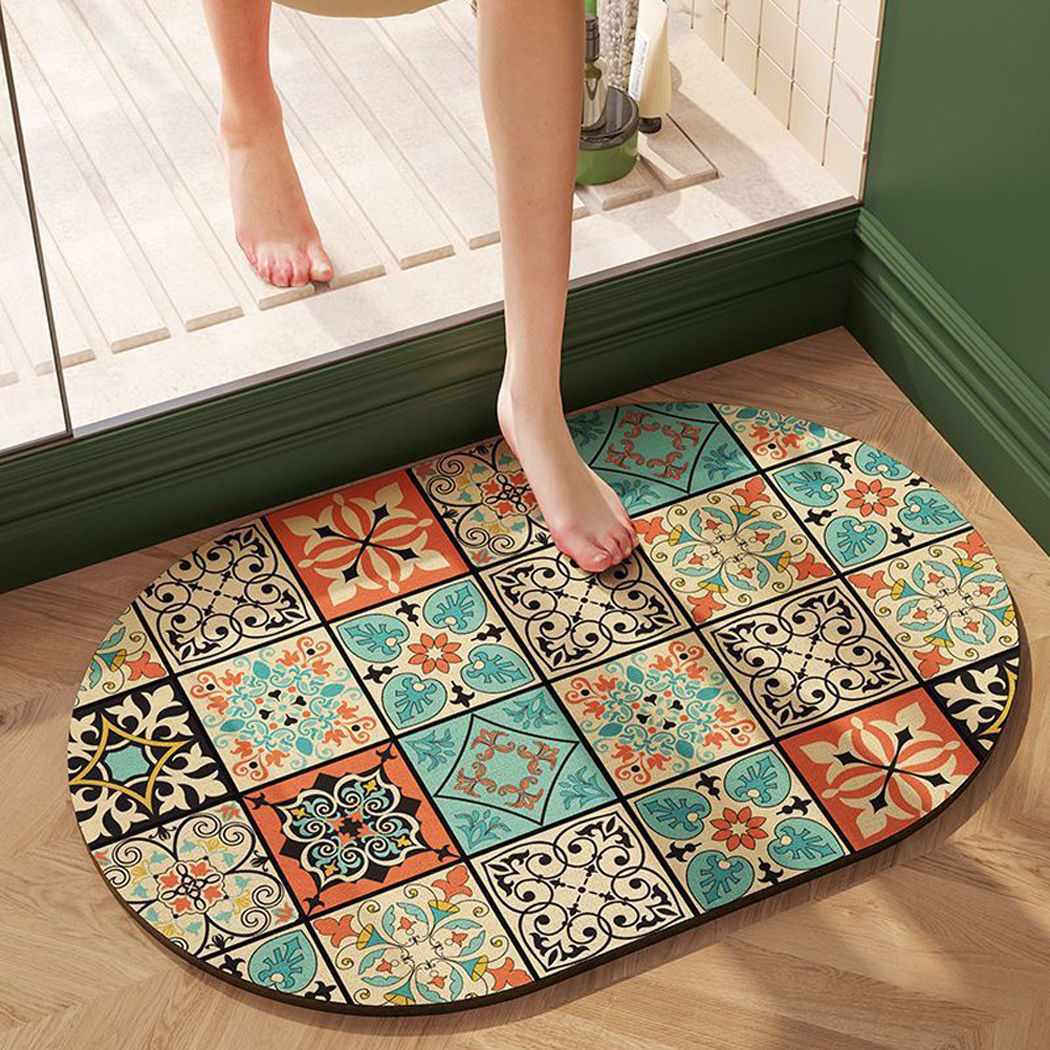 BowooHome バスマット ドアマット 吸水速乾 平らな表面 薄い 滑り止め付き キッチンマット 洗える 掃除しやすい