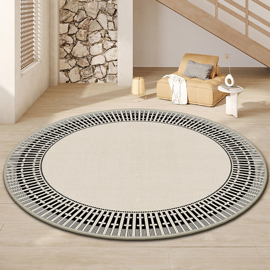 BowooHome おしゃれ 円形 ラグ シンプル ラグマット ループ短絨 平坦 カーペット 掃除簡単 洗える 滑り止め付き 四季通用