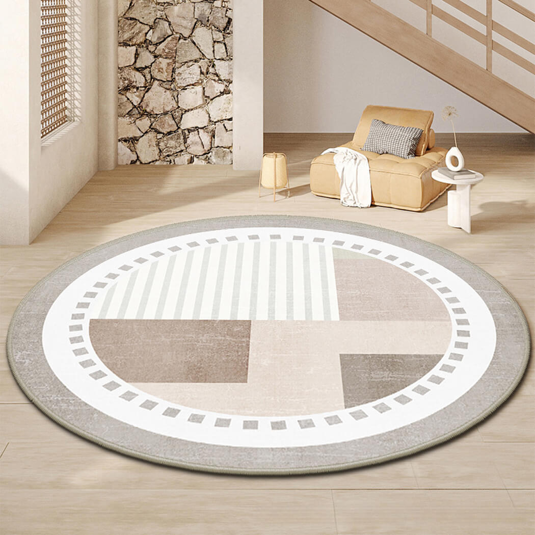 BowooHome おしゃれ 円形 ラグ シンプル ラグマット ループ短絨 平坦 カーペット 掃除簡単 洗える 滑り止め付き 四季通用