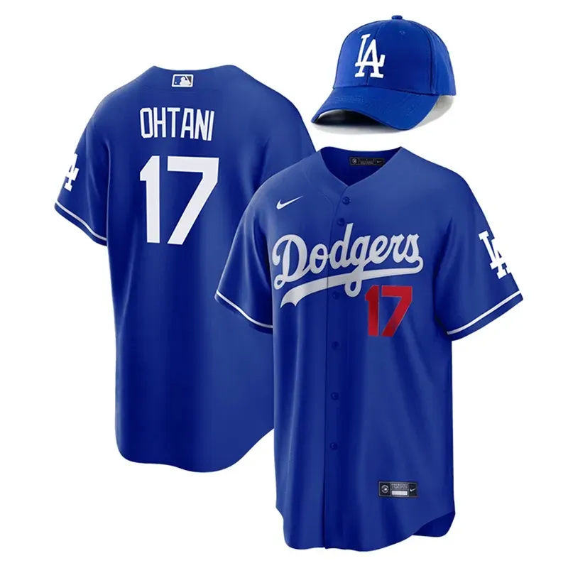 MLB 大谷翔平 ドジャース ユニフォーム +キャップ ブルー 2点セット