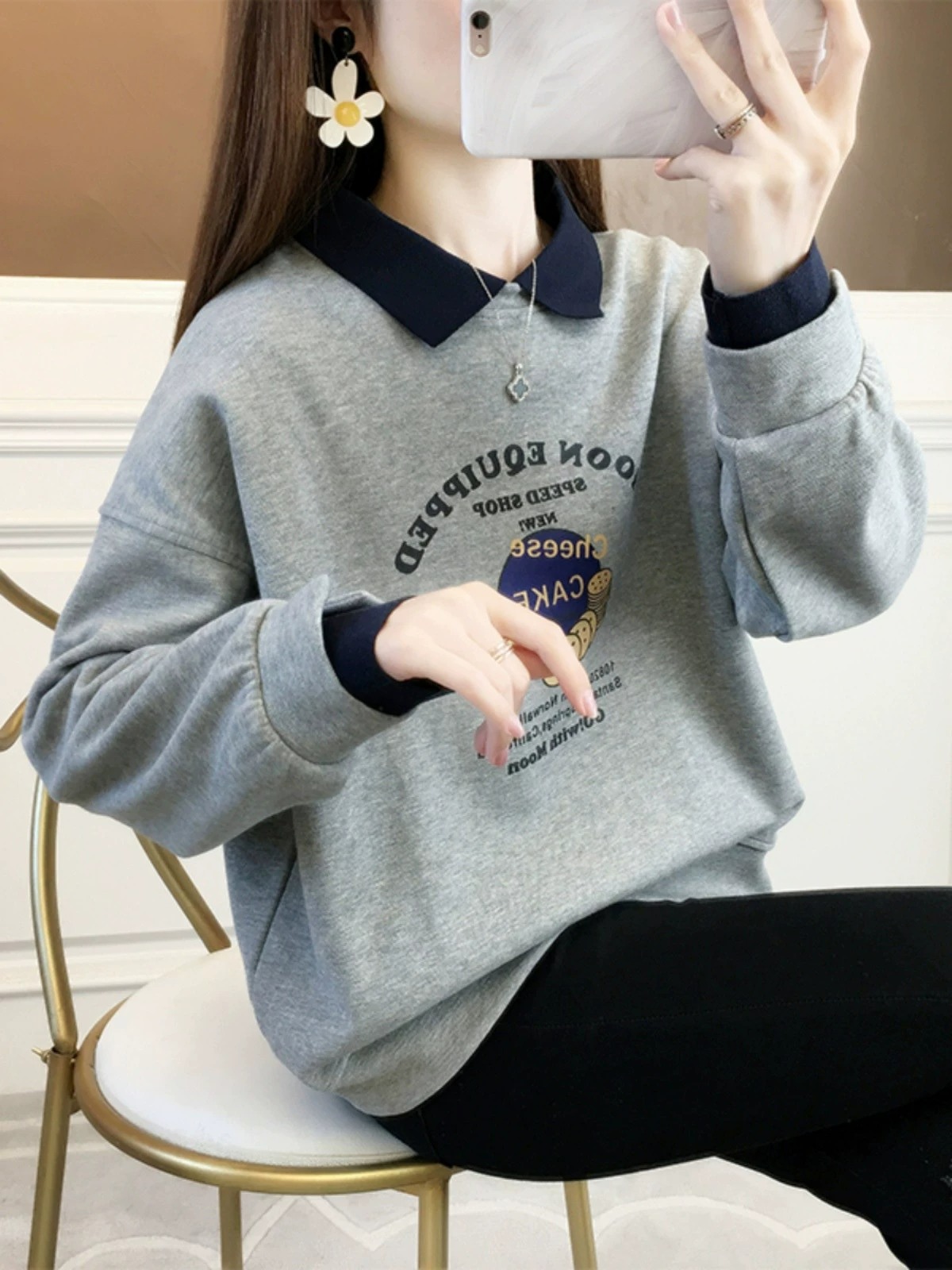 シンプル  コットン グレー 長袖