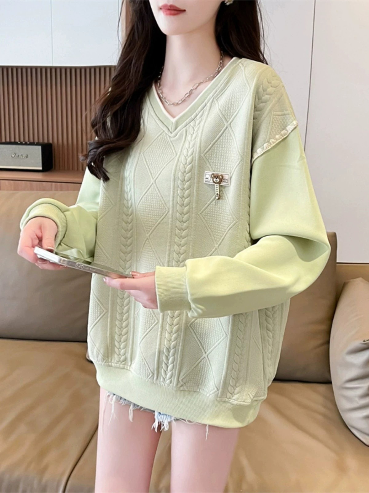 シンプル  コットン グリーン 長袖