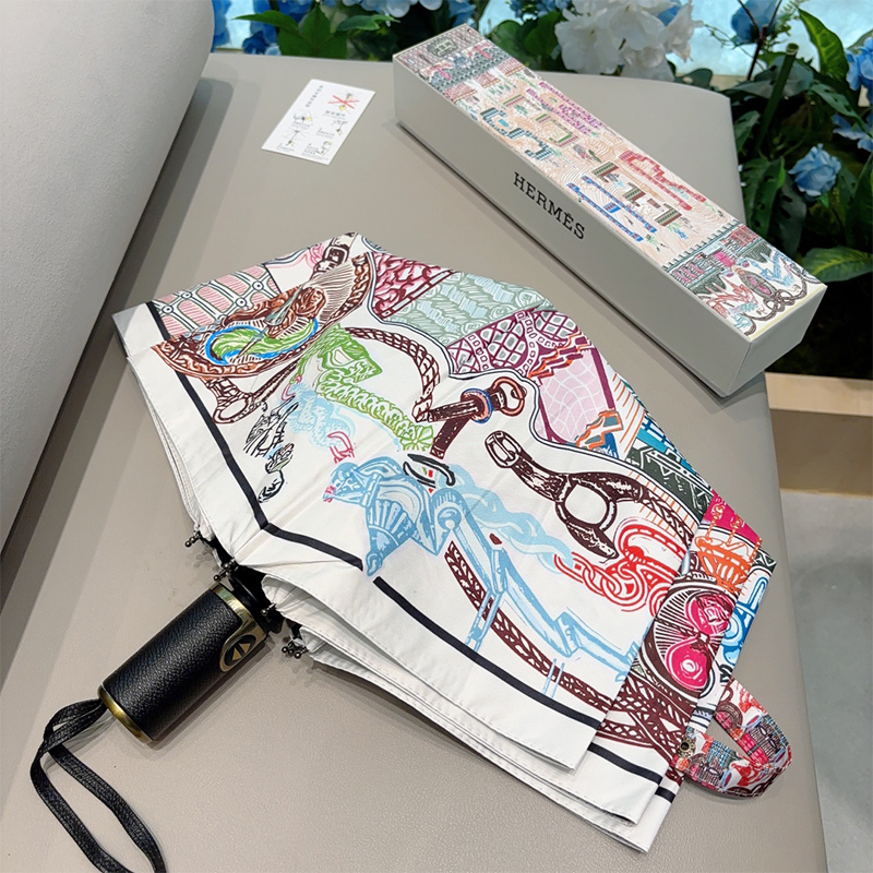 エルメス（HERMES）晴雨兼用 傘 日傘 自動折り たたみ傘 レディース