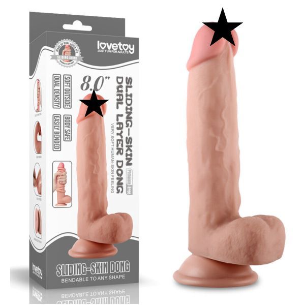 Lovetoy 皮革包仿真皮膚假陽具，雙層TPE設計，提供真實插入感。