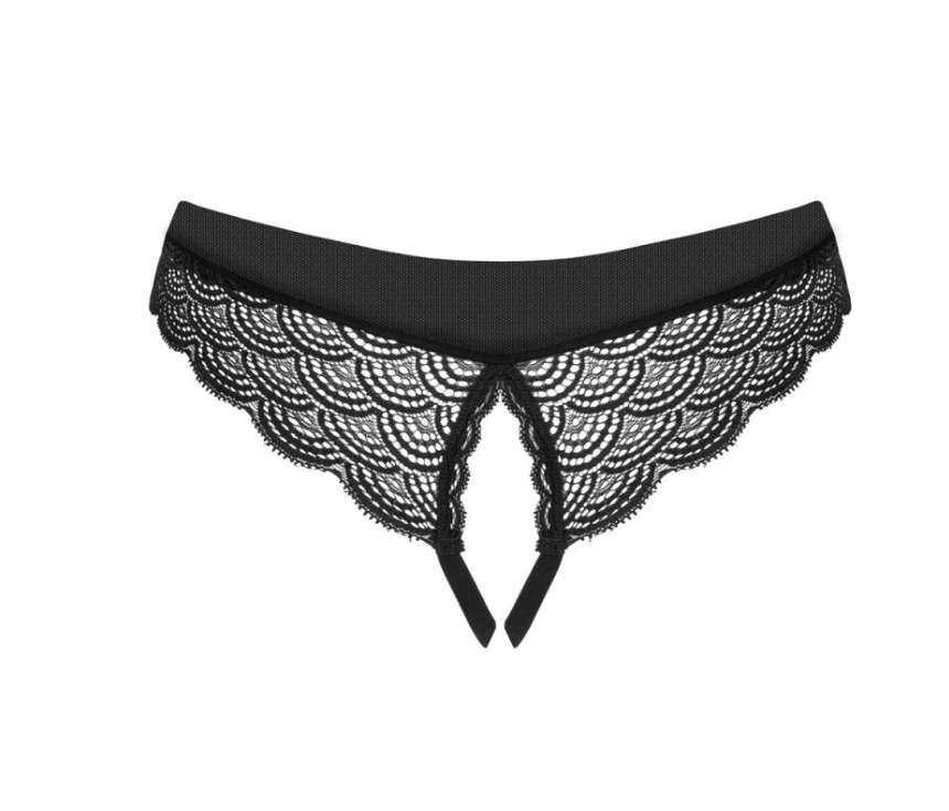 Obsessive Chemeris 黑色丁字褲，細膩蕾絲與開胯設計，展現自信與優雅。