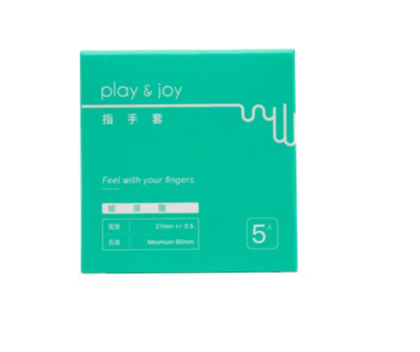 PLAY & JOY 玻尿酸衛生指手套，5片裝，天然乳膠材質，長效滋潤，提升情趣按摩體驗。
