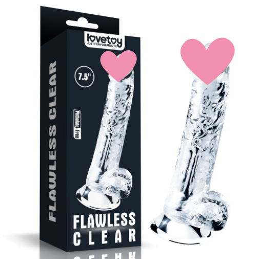 Lovetoy Flawless 7.5" 假陽具，透明設計，逼真靜脈紋理與龜頭，強力吸盤底座可固定於光滑表面。