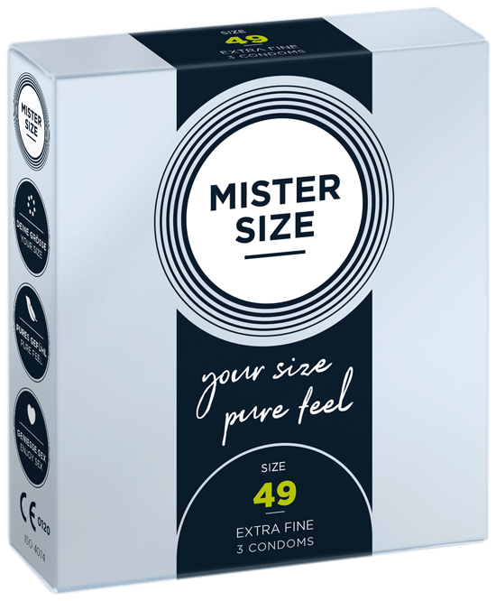 MISTER SIZE 49MM纖細安全套，柔韌乳膠材質，貼身舒適，提供穩固保護與極致敏感快感。