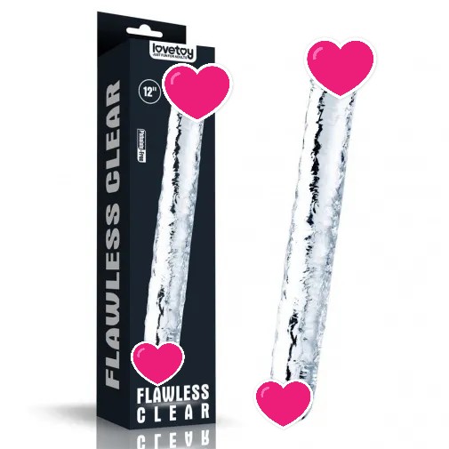 Lovetoy Flawless 雙頭假陽具 12" - 透明