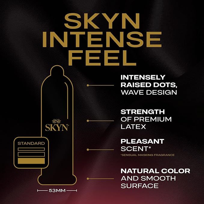 SKYN Intense Feel 凸點安全套，透明無色，貼合肌膚，柔軟舒適，適合乳膠過敏人士，100% 電子測試。