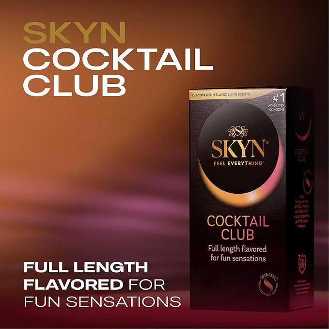 SKYN Cocktail Club 雞尾酒香味 PI安全套，內含三款迷人雞尾酒香味，SKYNFEEL®材質，適合乳膠過敏者使用。
