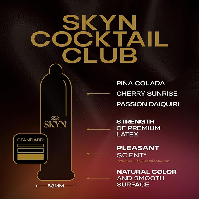 SKYN Cocktail Club 雞尾酒香味 PI安全套 10片裝，三款雞尾酒香味，使用不殺精SK-70潤滑液，提供順滑體驗。