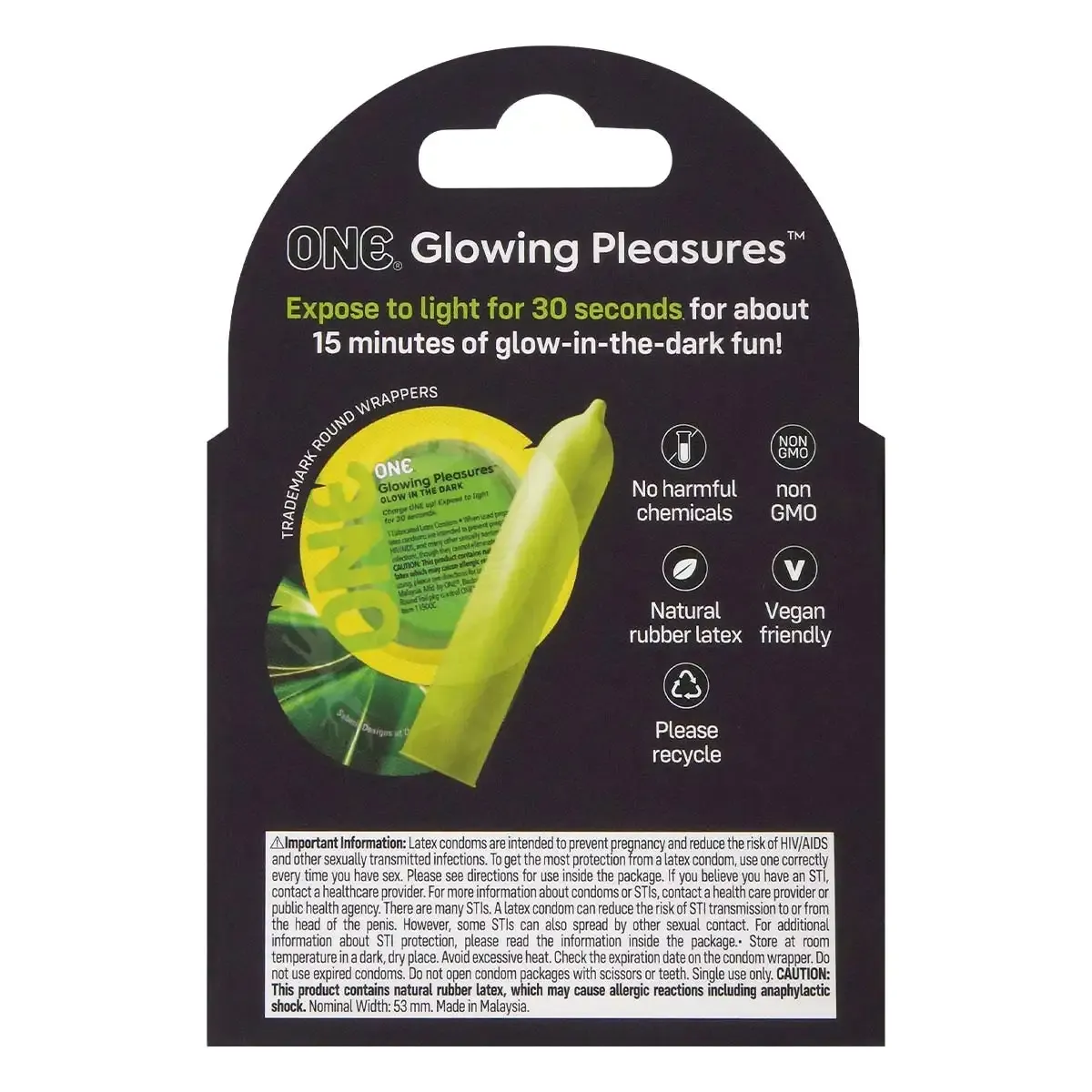 ONE Glowing Pleasures 夜光安全套，透明乳膠材質與高品質潤滑劑，增強舒適感。