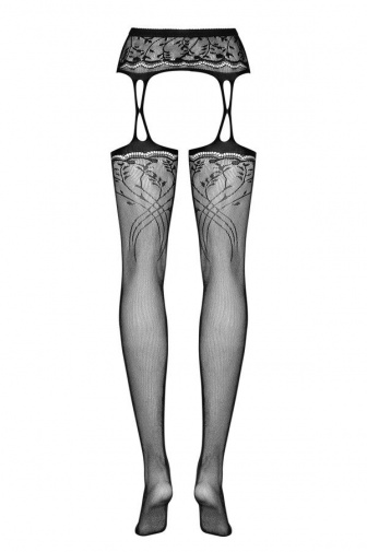 黑色 Obsessive S206 吊襪帶網襪，腰部彈性橡膠帶設計，完美貼合身形，增添性感氣質。