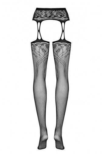 黑色 Obsessive S206 吊襪帶網襪，腰部彈性橡膠帶設計，完美貼合身形，增添性感氣質。