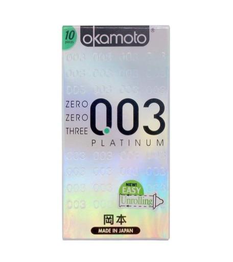 Okamoto 岡本 0.03 白金超薄乳膠安全套，0.03mm超薄設計，SHEERLON材質，提供極致舒適體驗。
