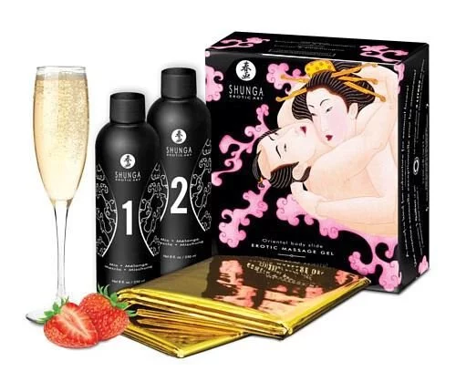 Shunga NURU Body-to-Body 按摩凝膠套裝 草莓香氣
