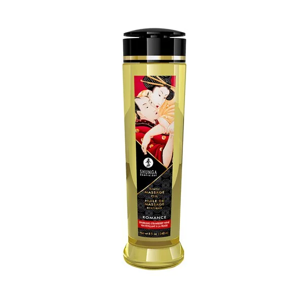 Shunga 浪漫有機可食用按摩油 240ml，草莓氣泡酒香氣，天然冷榨油製成，提供絲滑按摩體驗。