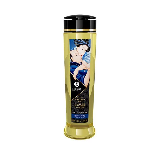 Shunga 誘惑有機可食用按摩油 240ml，午夜花香，溫和不阻塞毛孔，適合情侶按摩與親密互動。