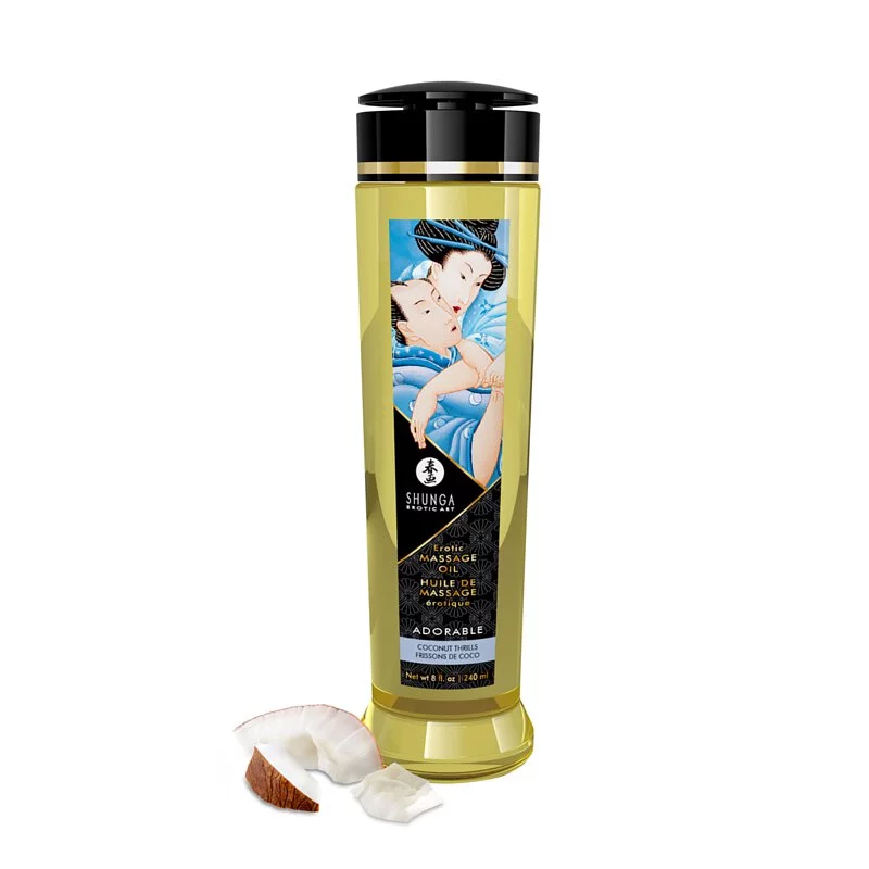 Shunga 甜美有機可食用按摩油 240ml，椰子香氣，輕盈不油膩，可食用配方，帶來熱帶風情的親密體驗。