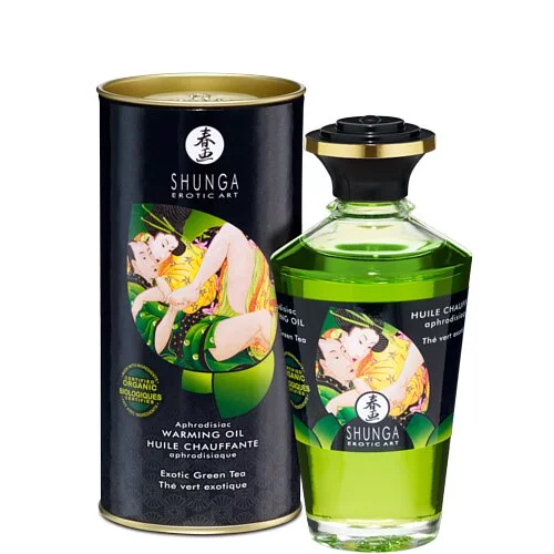 Shunga 催情熱感按摩油 100ml，綠茶香氣，綠茶清香怡人，激發感官，提升親密樂趣。