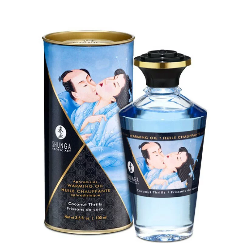 Shunga 催情熱感按摩油 椰子香味 100ml，可食用催情按摩油，椰子香氣，輕吹即產生溫熱效果，適用於全身按摩。