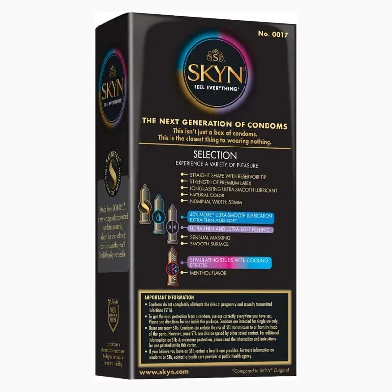 SKYN Selection Excitation 雜錦PI安全套 12片裝，四種質感設計，SKYNFEEL®非乳膠材質，提升親密體驗。