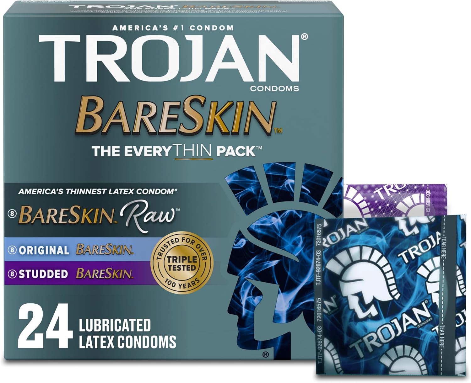 Trojan Bareskin 綜合包每一個薄的高級潤滑避孕套- 24 入