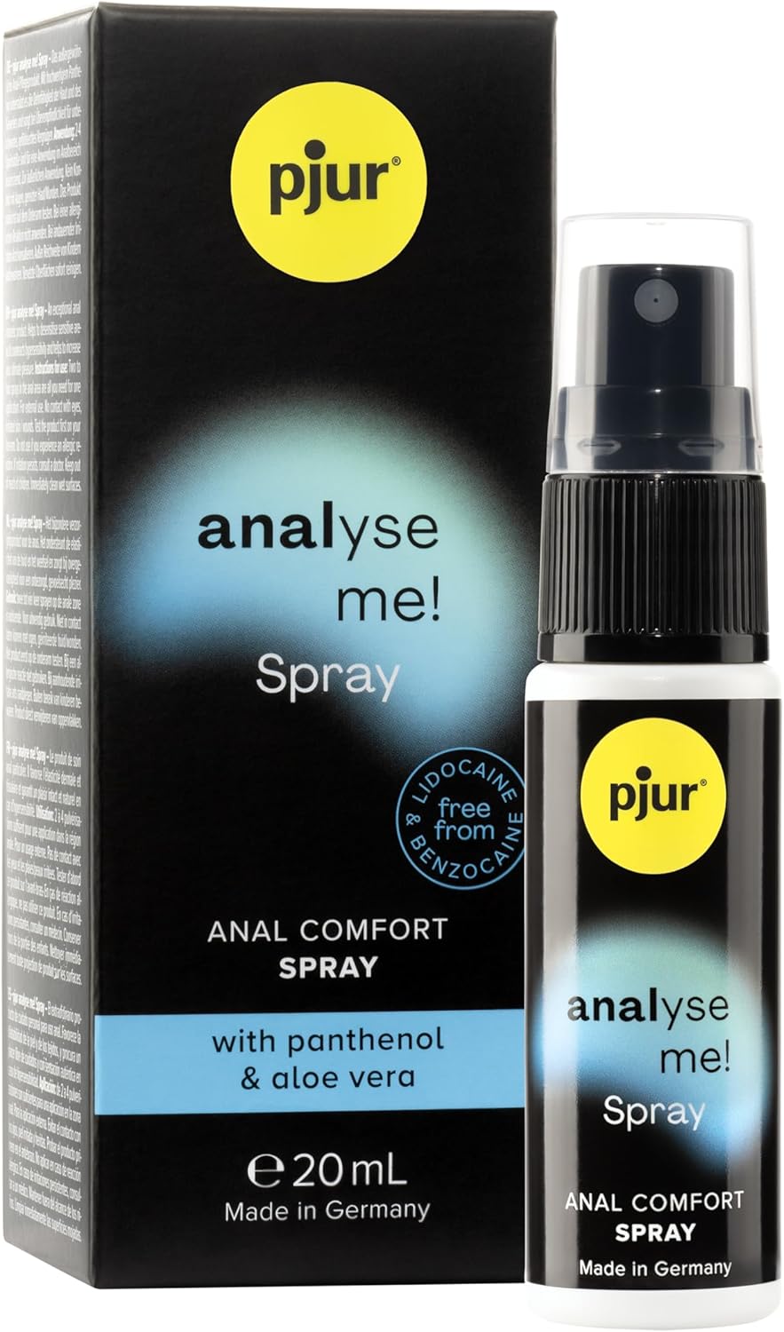 Pjur Analyse Me! 後庭舒適噴霧，蘆薈與泛醇配方，提升舒適與皮膚彈性。