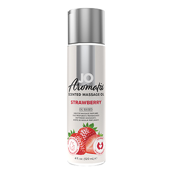 System Jo Aromatix 草莓香味按摩油 60ml，素食配方，含維生素E與荷荷巴油，深層滋養肌膚。