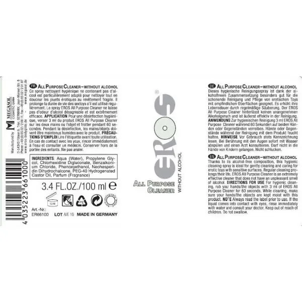 Eros 多功能清潔液，適用所有情趣用品，無酒精成分，延長產品壽命