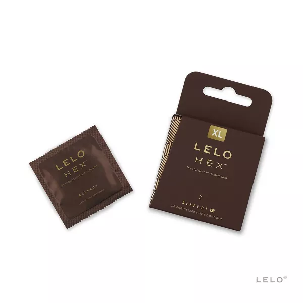 LELO HEX Respect XL加大碼乳膠安全套，58mm寬度，極薄且堅固，提供穩定貼合，12片裝。