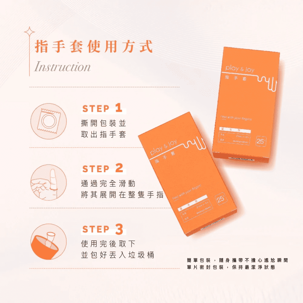 透明衛生手指套，25入包裝，柔軟舒適，適合日常使用與親密接觸防護。