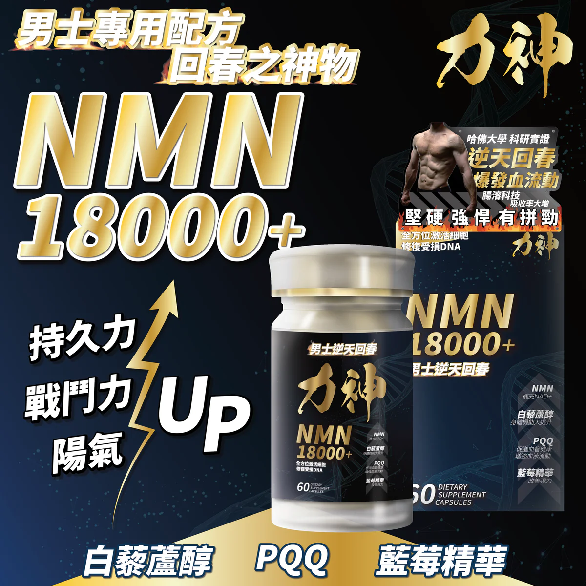 力神 NMN 18000+ 男士逆天回春丸，提升NAD+水平，修復DNA，延緩衰老。