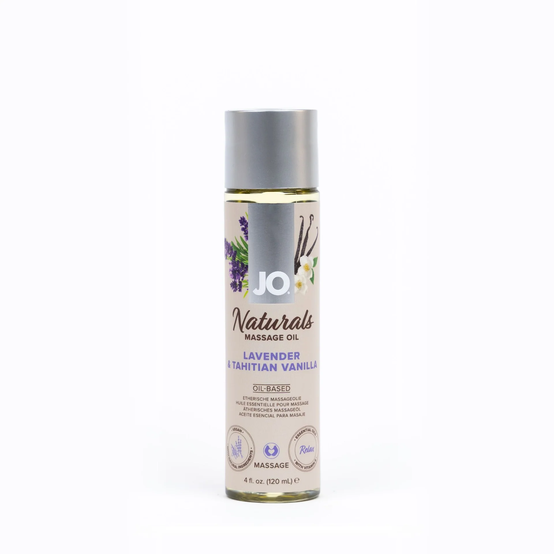System Jo 薰衣草&大溪地香草天然按摩油 120ml，滋潤肌膚並提供舒緩放鬆的芳香療法。