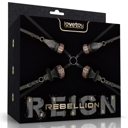 Lovetoy Rebellion Reign 床褥束縛束帶，黑色PU與尼龍材質，四條可調帶子，適合不同床型，提供穩定束縛。