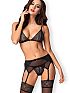 Shibu 黑色情趣內衣套裝，幾何蕾絲與性感吊襪帶設計，展現女性曲線。
