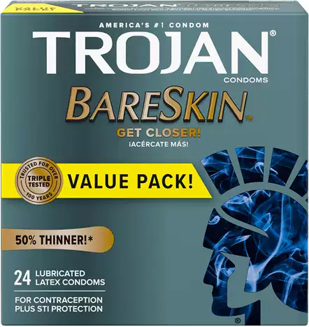 Trojan Bareskin 超薄優質潤滑安全套，提供極致貼近自然的親密體驗，24片裝。