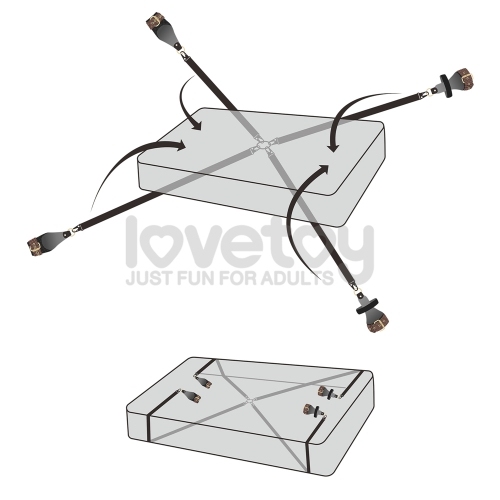 Lovetoy Rebellion Reign 床褥束縛束帶，黑色PU與尼龍材質，四條可調帶子，適合不同床型，提供穩定束縛。