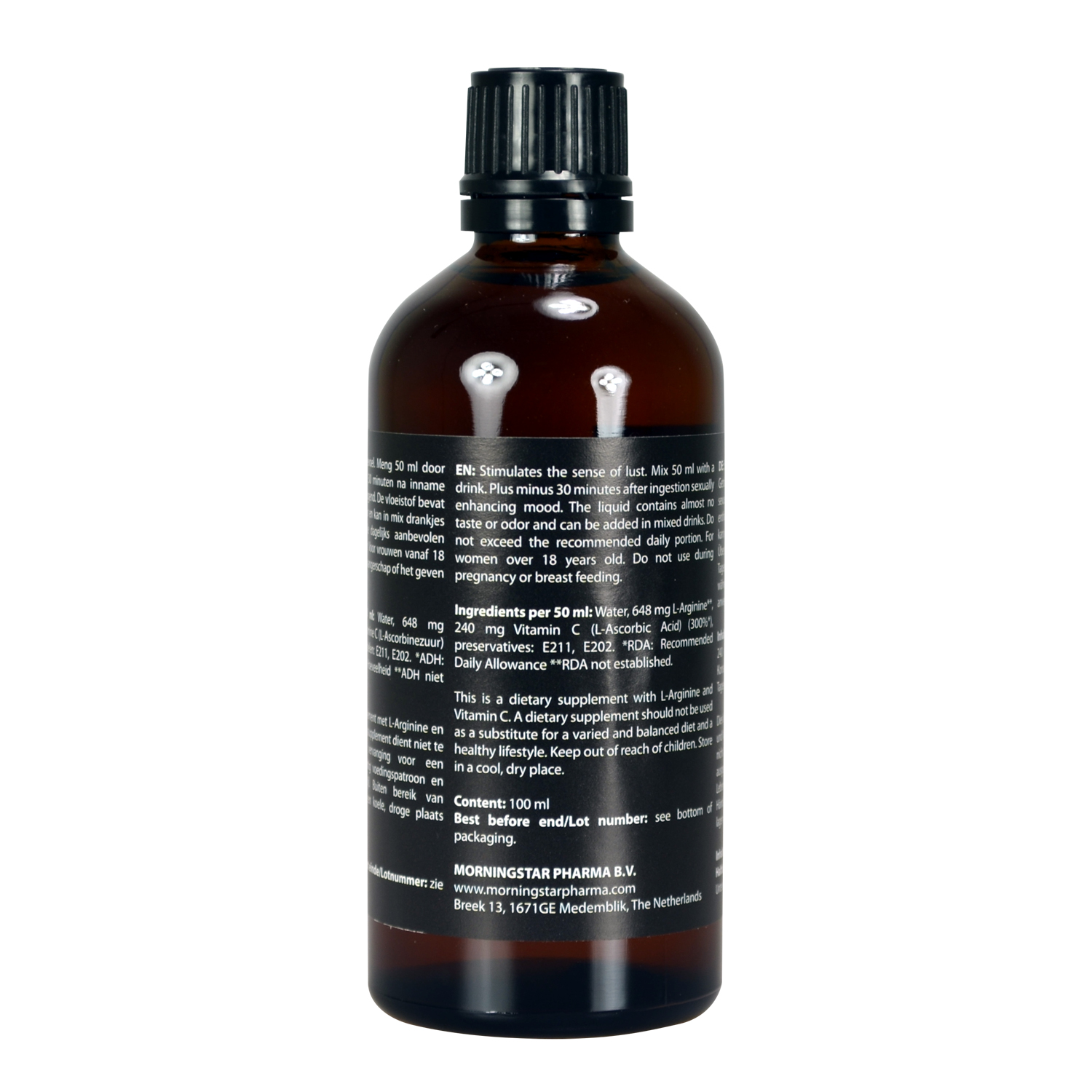 Morningstar 性慾提升液 100ml，含648mg L-精氨酸，幫助男女提升性欲與自信。