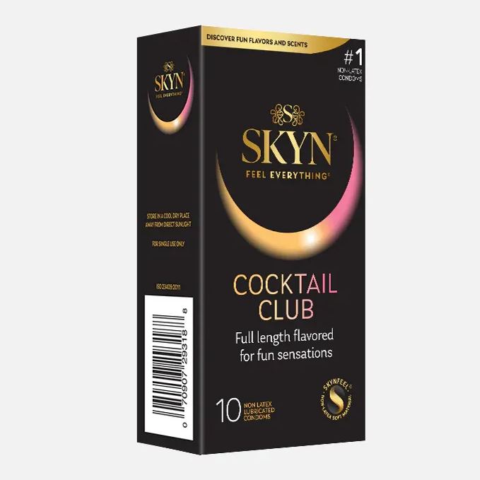 SKYN Cocktail Club 雞尾酒香味 PI安全套 10片裝，三種雞尾酒香味，SKYNFEEL®非乳膠材質，適合乳膠過敏者。